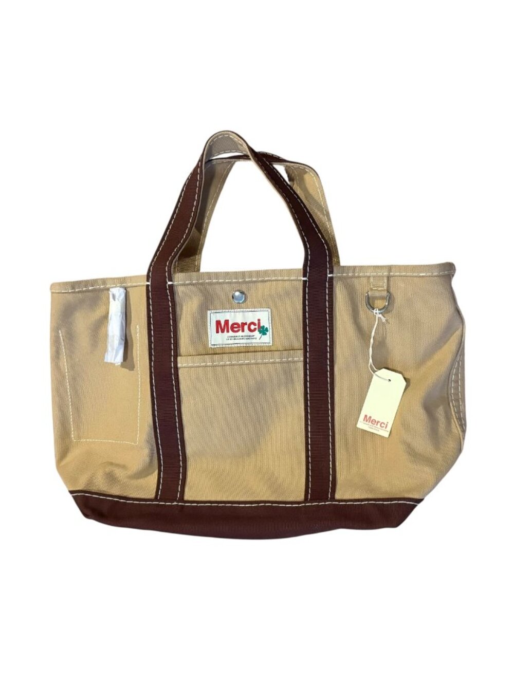 Beige & Brown Canvas Tote Bag with Logo